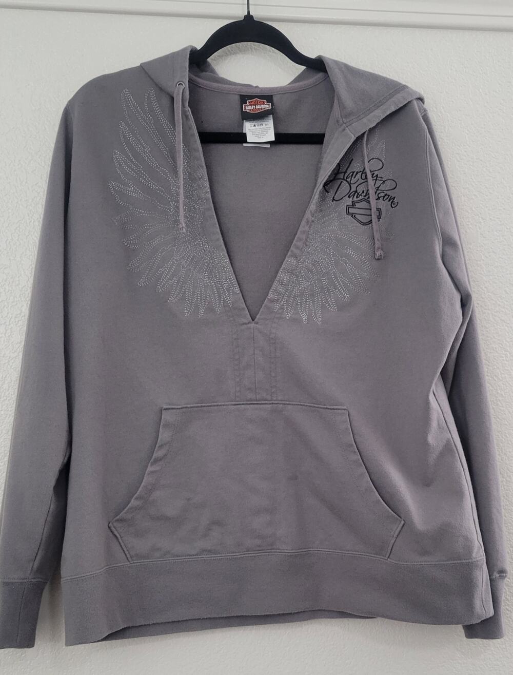 Harley-Davidson Women's XL Gray Hooded Pullover Hoodie Wing Graphic Bakersfield